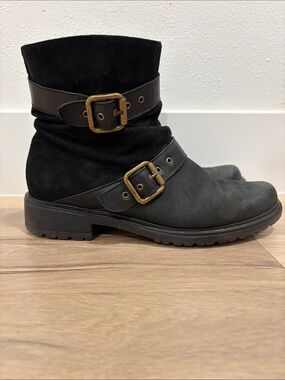 Munro Dallas Black Leather & Suede Moto Buckle Ankle Boots Size 8.5